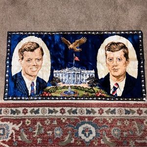 JFK RFK Kennedy Tapestry Rug Wall Hanging Vintage 1960s